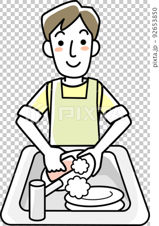 笑顔で食器を洗う若い男性 笑顔で食器を洗う若い男性 92653850