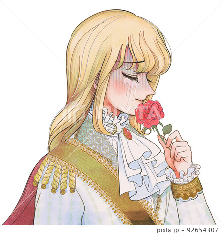 昭和の少女漫画風・薔薇の花を持って涙する王子さま 92654307