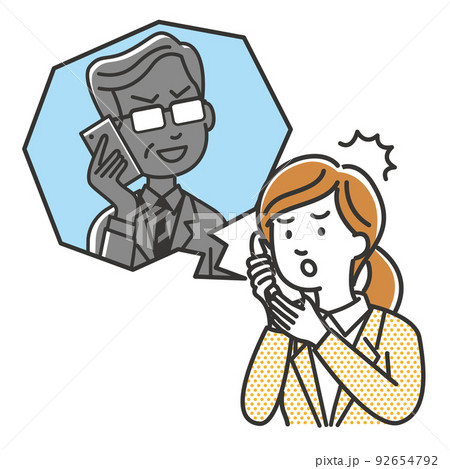 悪質業者や電話詐欺に騙される若い女性会社員のイラスト 92654792