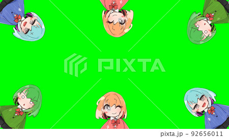 少女 キャラクター 萌え 女子高生 デフォルメ 緑背景 [別Verあり] 92656011