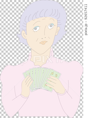 A woman holding a card 92657411