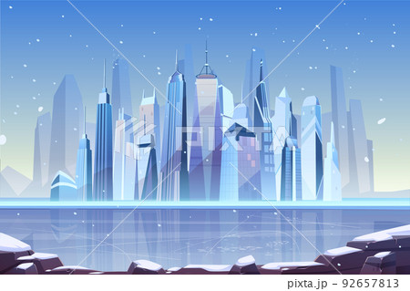 Cold winter in modern metropolis cartoon vector Cold winter in modern metropolis cartoon vector 92657813