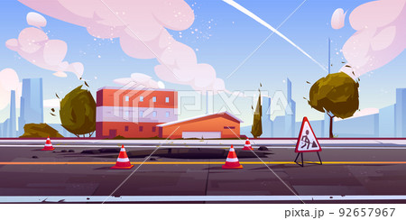 Road under construction cityscape street view 92657967