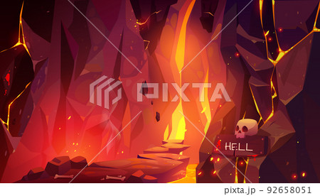 Road to hell, infernal hot cave with lava and fire Road to hell, infernal hot cave with lava and fire 92658051