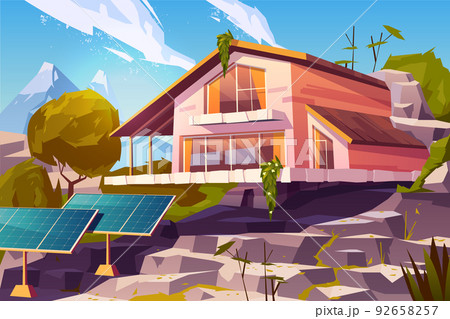 Country house in mountains cartoon vector 92658257