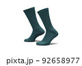 Pair of green cotton socks isolated on white. Set of short socks for sports as mock up and label for advertising, logo, branding. 92658977