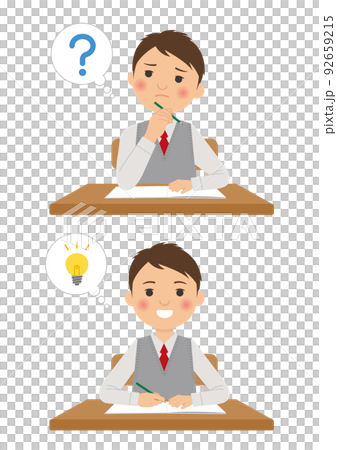 Male student problem & solution pose Male student problem & solution pose 92659215