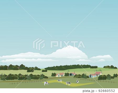 信州蓼科の酪農農場風景 92660552