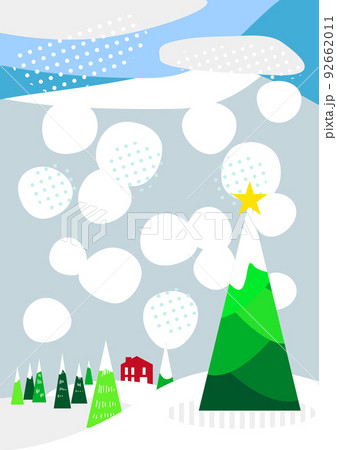 クリスマス　もみの木と雪景色のイラスト素材 92662011