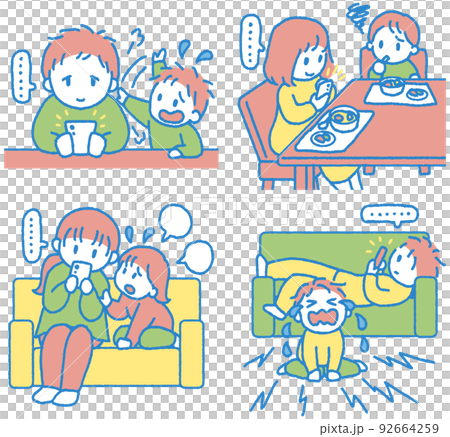 スマホばかり見て子供の相手をしない大人のイラストセット 92664259