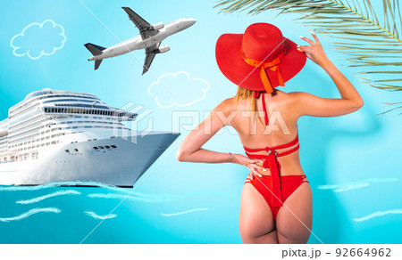 Woman with red swimsuit ready for the summer Woman with red swimsuit ready for the summer 92664962
