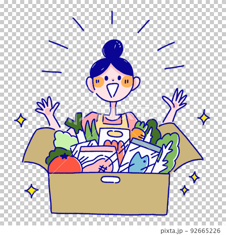 ミールキットに喜ぶ主婦　イラスト 92665226