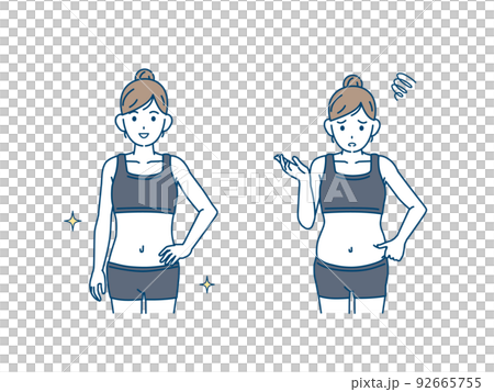 若い女性のウエスト　くびれ　スリム　お腹の脂肪　ダイエット　贅肉　イラスト 92665755