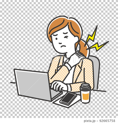 一位因電腦工作而肩膀僵硬的女上班族 92665758