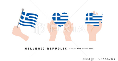 [ギリシャ]手と国旗のアイコン ベクターイラスト