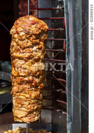 Close up shot of stacked meat roasting Close up shot of stacked meat roasting 92666914