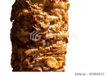 Close up shot of stacked meat roasting 92666917