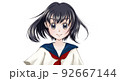 風吹く中力強い表情の制服の女の子 92667144