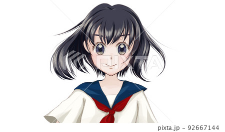 風吹く中力強い表情の制服の女の子 92667144