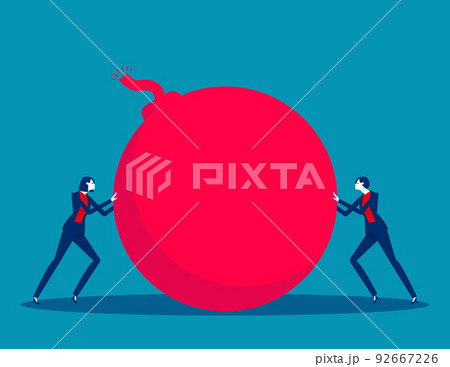 Two business person push the bombs to each other. Shirking responsibility vector illustration Two business person push the bombs to each other. Shirking responsibility vector illustration 92667226