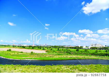 稲城大橋／多摩川より府中駅方面を望む(東京都稲城市)【2022.7】 92667758