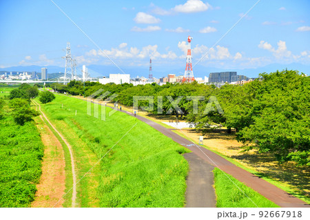 稲城大橋／多摩川より是政橋(府中多摩川かぜのみち)方面を望む(東京都府中市)【2022.7】 92667918