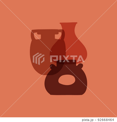 Various ceramic vases interior posters. Elegant modern card in boho style. Vector concept. 92668464