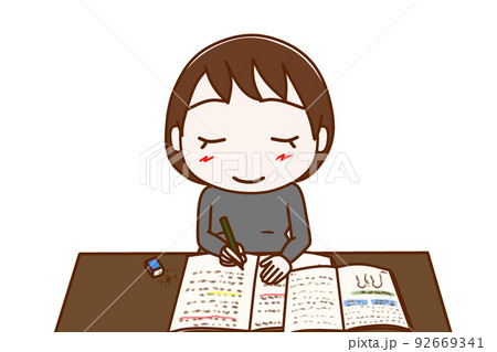 （上半身正面）一生懸命笑顔で楽しく勉強がはかどる妊婦 92669341