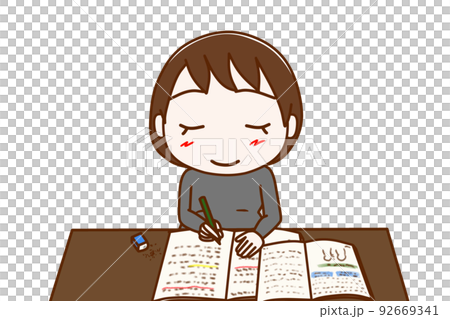 （上半身正面）一生懸命笑顔で楽しく勉強がはかどる妊婦 92669341
