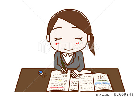 (上半身正面)一生懸命笑顔で楽しく勉強がはかどるスーツ姿の女性 (上半身正面)一生懸命笑顔で楽しく勉強がはかどるスーツ姿の女性 92669343