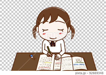 (Upper body front) A female student who smiles hard and enjoys studying (Upper body front) A female student who smiles hard and enjoys studying 92669348