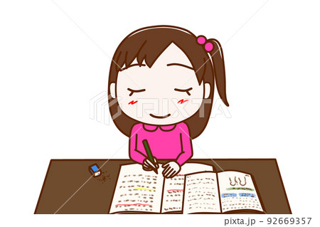 (上半身正面)一生懸命笑顔で楽しく勉強がはかどる少女 (上半身正面)一生懸命笑顔で楽しく勉強がはかどる少女 92669357