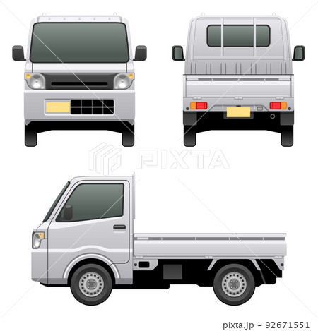 3方向から見た車のイラスト(軽トラック) 3方向から見た車のイラスト(軽トラック) 92671551