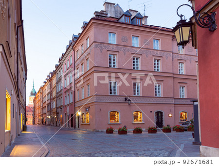 Warsaw. Old street in the center of the old city in the early morning. Warsaw. Old street in the center of the old city in the early morning. 92671681