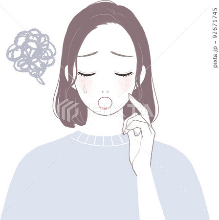 困って落ち込むボブカット(ストレート)のキレイな女性 顔に手を添えるver 困って落ち込むボブカット(ストレート)のキレイな女性 顔に手を添えるver 92671745