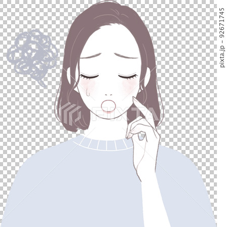 困って落ち込むボブカット(ストレート)のキレイな女性 顔に手を添えるver 困って落ち込むボブカット(ストレート)のキレイな女性 顔に手を添えるver 92671745