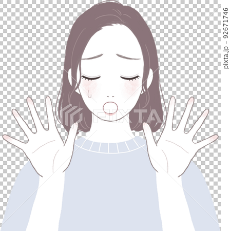 困って落ち込むボブカット(ストレート)のキレイな女性 手を開いたポーズver 92671746