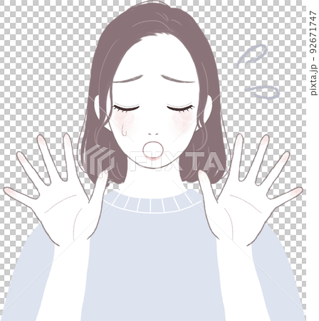 困って落ち込むボブカット(ストレート)のキレイな女性 手を開いたポーズver 92671747