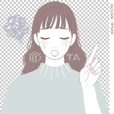 Cute woman with long hair who is depressed in trouble Pointing ver 92671763