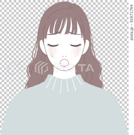 A cute woman with long hair who is depressed in trouble 92671764
