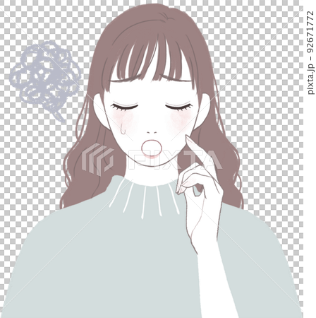 困って落ち込むロングヘアの可愛い女性 顔に手を添えるver 92671772