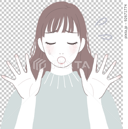 困って落ち込むロングヘアの可愛い女性 手を開いたポーズver 92671774
