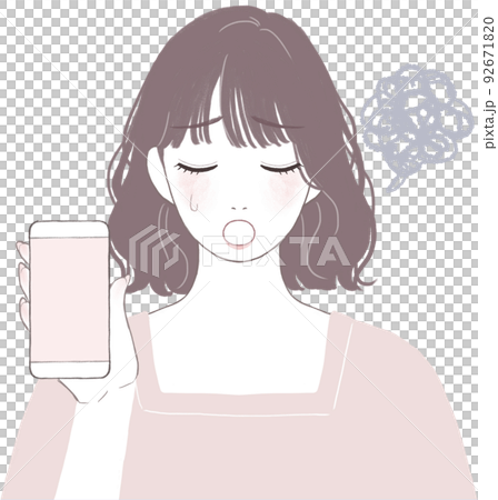 困って落ち込むボブカット(パーマ)の可愛い女性 困って落ち込むボブカット(パーマ)の可愛い女性 92671820