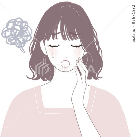 困って落ち込むボブカット(パーマ)の可愛い女性 顔に手を添えるver 困って落ち込むボブカット(パーマ)の可愛い女性 顔に手を添えるver 92671832