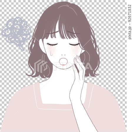 困って落ち込むボブカット(パーマ)の可愛い女性 顔に手を添えるver 困って落ち込むボブカット(パーマ)の可愛い女性 顔に手を添えるver 92671832