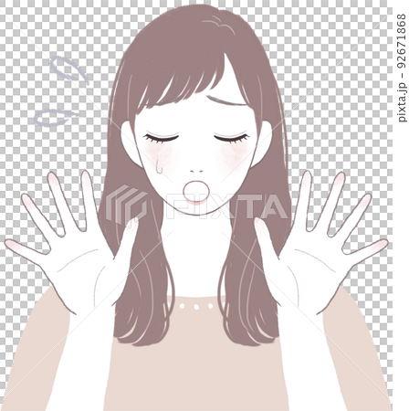 困って落ち込むロングヘアのキレイな女性 手を開いたポーズver 困って落ち込むロングヘアのキレイな女性 手を開いたポーズver 92671868