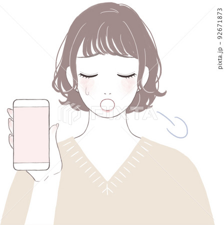 困って落ち込むショートカット(パーマ)の可愛い女性  92671873
