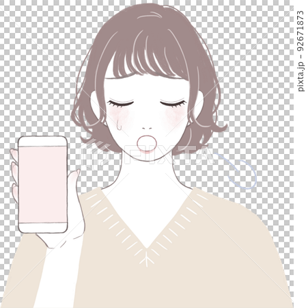 困って落ち込むショートカット(パーマ)の可愛い女性  92671873