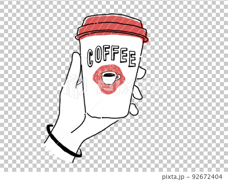 テイクアウトのコーヒーを持つ手のイラスト/赤色 92672404