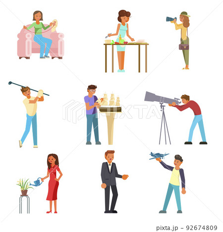 People and their hobbies vector flat illustration 92674809